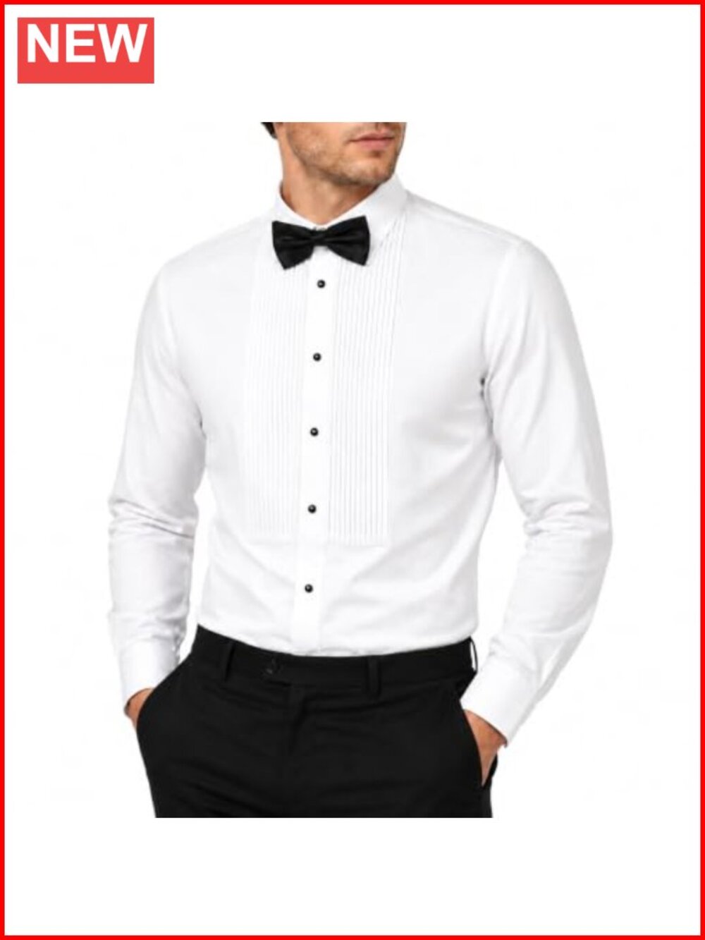 Men's Tuxedo Shirt French Cuff Dress Shirt with Cufflinks & Bow Tie